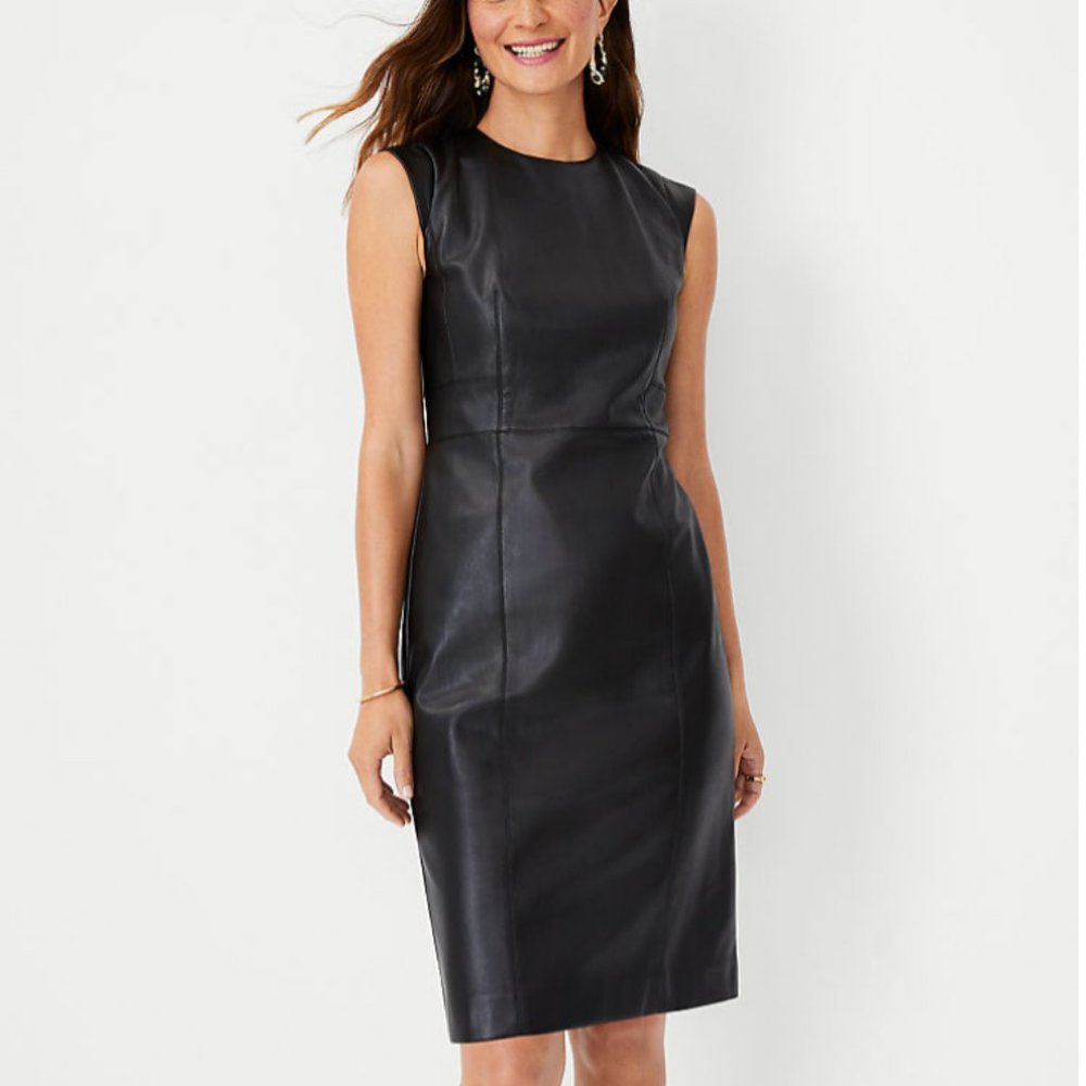 Ann Taylor Faux Leather Cap Sleeve Sheath Dress